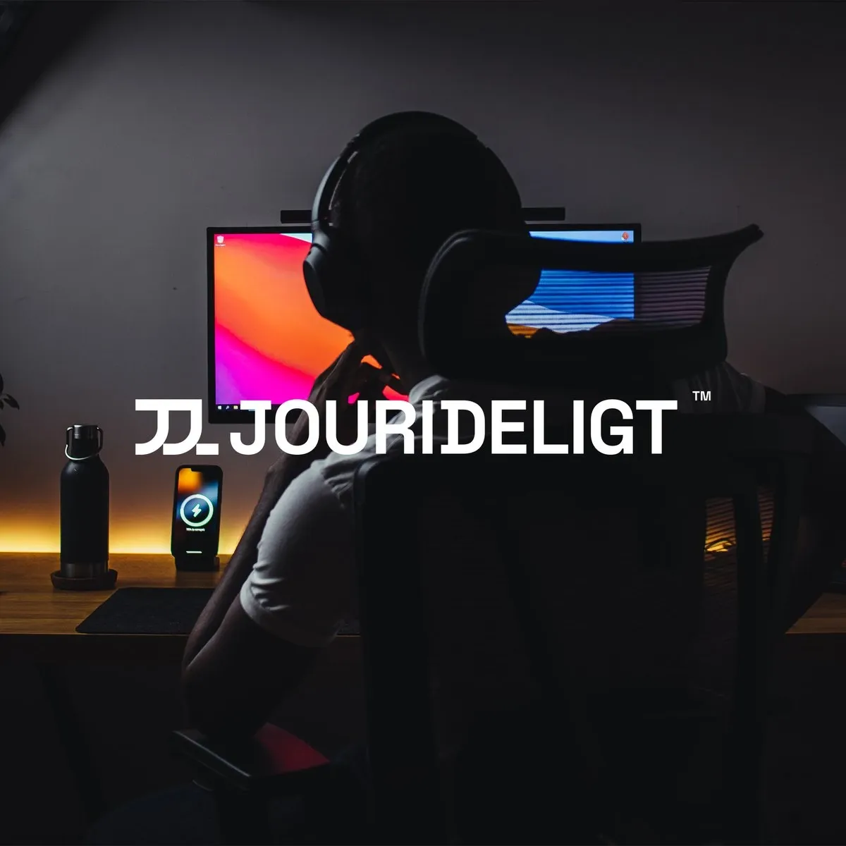 Desk setup with the Jouri de Ligt logo
